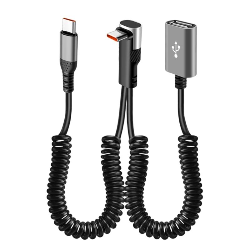 2 in 1 90 Degree Elbow USB Fast Charging Cable 66W Type C Spring Retracted Cable for Latop Car Charging Accessories