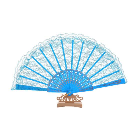

Vintage Lace Folding Fan Plastic Ribs Hand Held Fan Portable Summer Cooling Fan Wedding Dance Party Performance синий