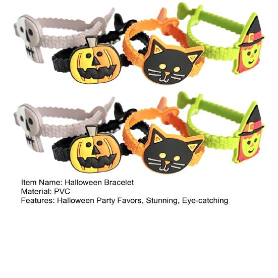 Flexible Halloween Wristbands 8 Pcs Bracelets, Adjustable Soft PVC Wrist Straps for Kids Adults, Durable Party Favors Cartoon Pumpkin Witch