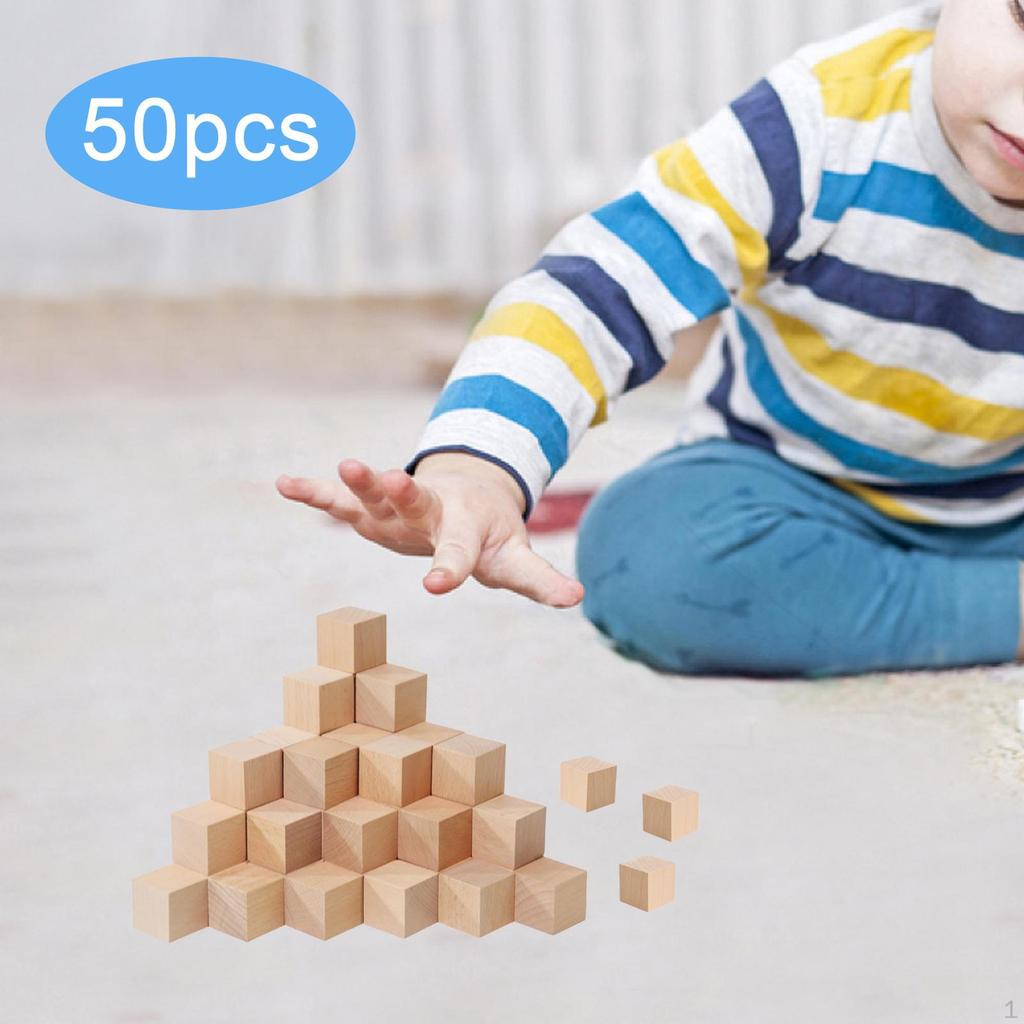 50 Pieces Wood Blocks Building Playing Counting Creative Crafts Math Sorting Toys Small Cubes