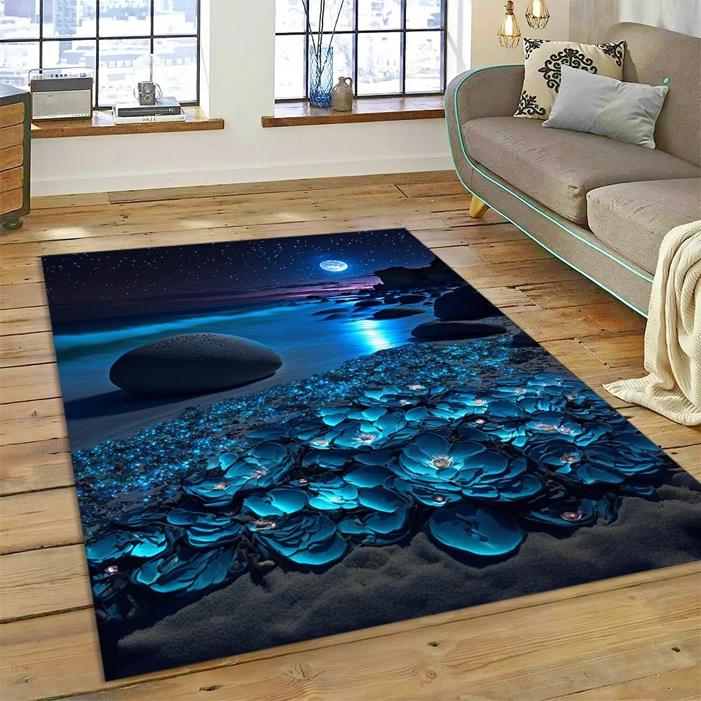 2025 New Style Colorful Pebble Rainbow Road Beach Stone Scenery Carpet Rug for Living Room Bedroom Home Sofa,Non-slip Floor Mat