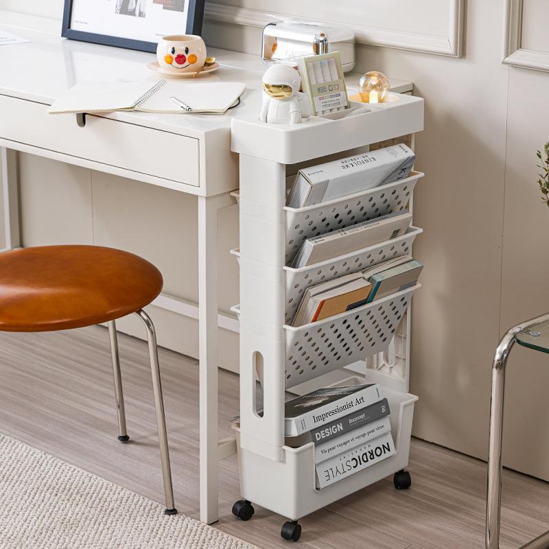 5 Layers Movable And Detachable Bookshelf Storage Rack With Wheels Space Saving Rack Magazine And Snack Storage Rack