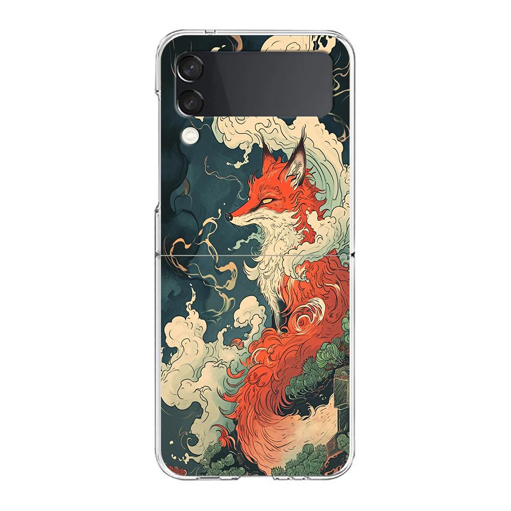 Transparent Phone Case For Samsung Galaxy Z Flip 3 4 5 6 7 Hard Folding PC Z Flip3 Flip4 Cover Japanese Style Art Japan