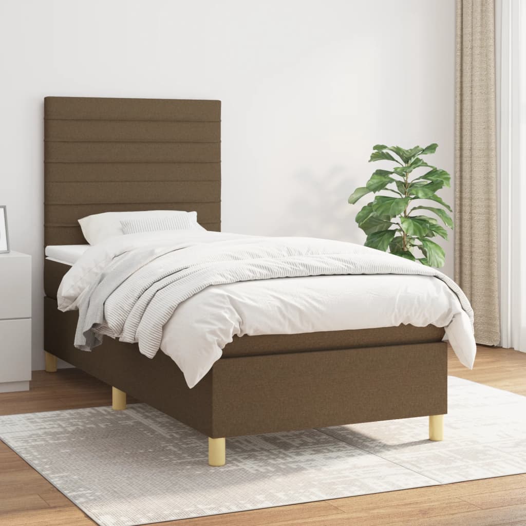 Box Spring Bed with Mattress Dark Brown 80 x 200 cm Fabric
