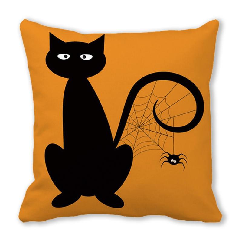 Kissenbezug für Halloween-Dekoration, schwarze Katze, Kürbislaternen-Muster, geeignet für Wohnzimmer, Sofa, Zimmerdekoration, Geschenk