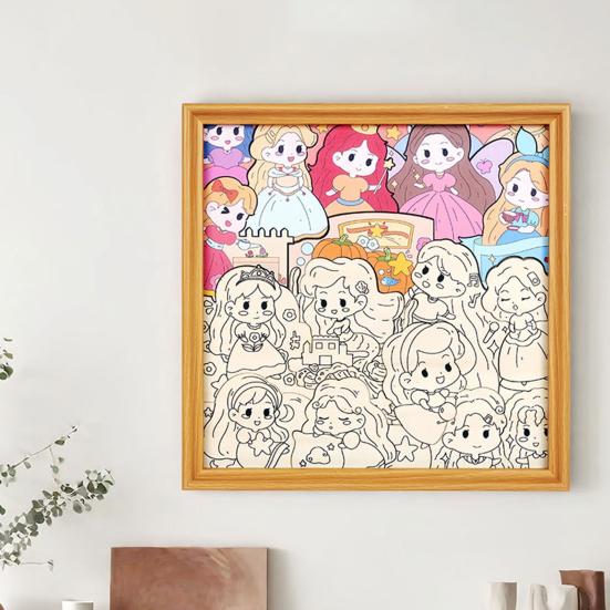 Holz Cartoon Mädchen Malpuzzle Set DIY Bemalbares Puzzle Rahmen mit Markern Kleber Heim Büro Schreibtisch Dekoration