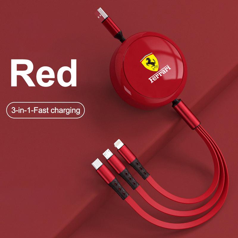 100W Data Cable 3 in1 Fast USB Cable Retractable Portable Charging Line Micro USB Type C Charger Cable For Ferrari F1 F80 SF90