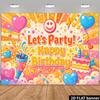 2D Happy Birthday Backdrop Bright Cartoon Balloon Photo Background