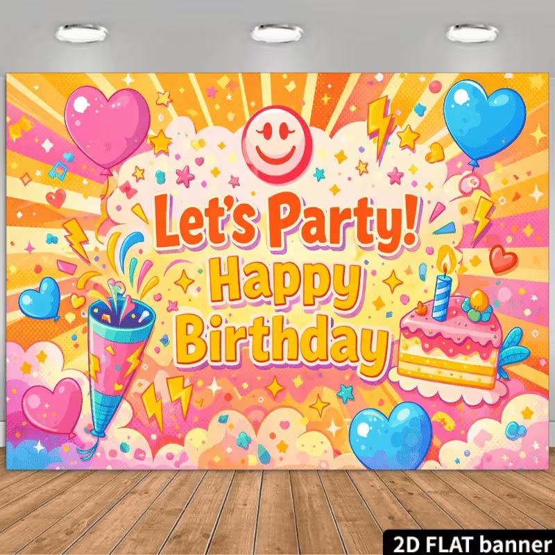 

2D Happy Birthday Backdrop Bright Cartoon Balloon Photo Background 47.2x31.5inch/120*80cm