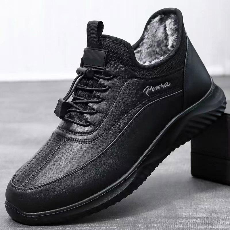 

Полиуретановые хлопковые туфли, утепленные и утолщенные теплые мужские кожаные хлопковые туфли, для среднего и пожилого возраста, легкие хлопковые туфли на одной педали, мужские зимние 44