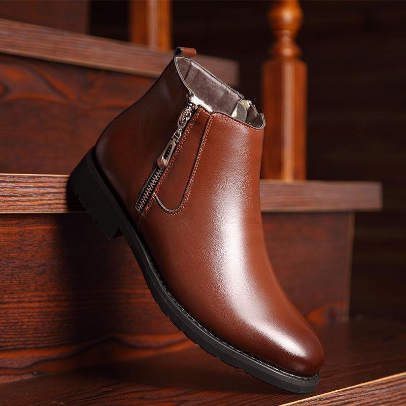 Snow boots men's non-slip versatile thermal cotton boots piled and thickened casual leather cowhide cotton shoes tide