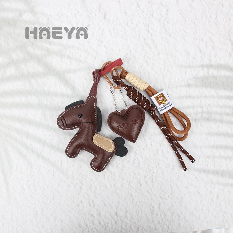 Cute Leather Heart Horse Keychain with Versatile Rope and New Year Pendant Accessory 15 cm