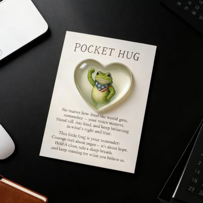Yousheng Frosch Taschenumarmung mit Geschenkkarte Frosch Wieder Die Maschine Protest Taschenumarmungs-Token Emotionale Unterstützung Frosch mit Inspirierenden Karten Erinnerungsgeschenk