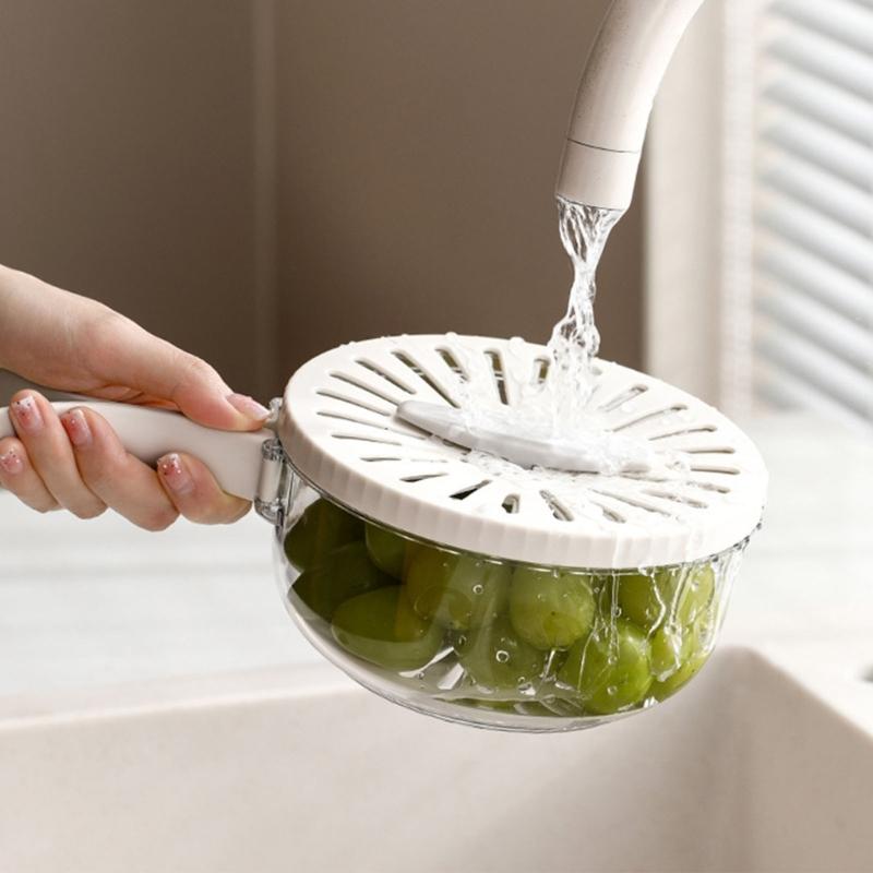 Food Grade Fruit Veggie Cleaning Basket Efficient Rotating Lid Fruit Veggie Strainer Storage Bowl For Refrigerators