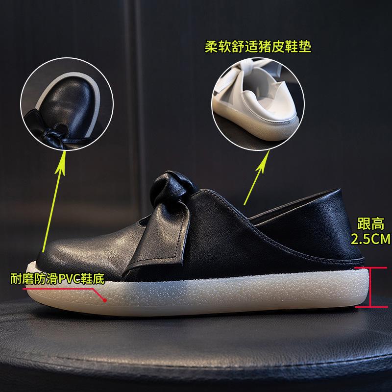 Leather little white shoes women's 2025 new spring sports versatile flat-soled single shoes women's shallow mouth casual one-pedal women's shoes