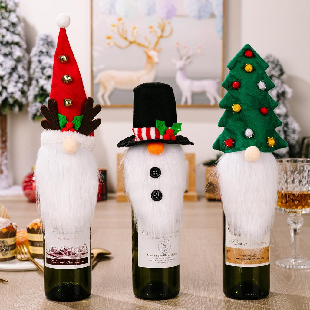 Santa Whimsical Hat And Antlers Wine Bottle Cover For Charming Festivities Christmas