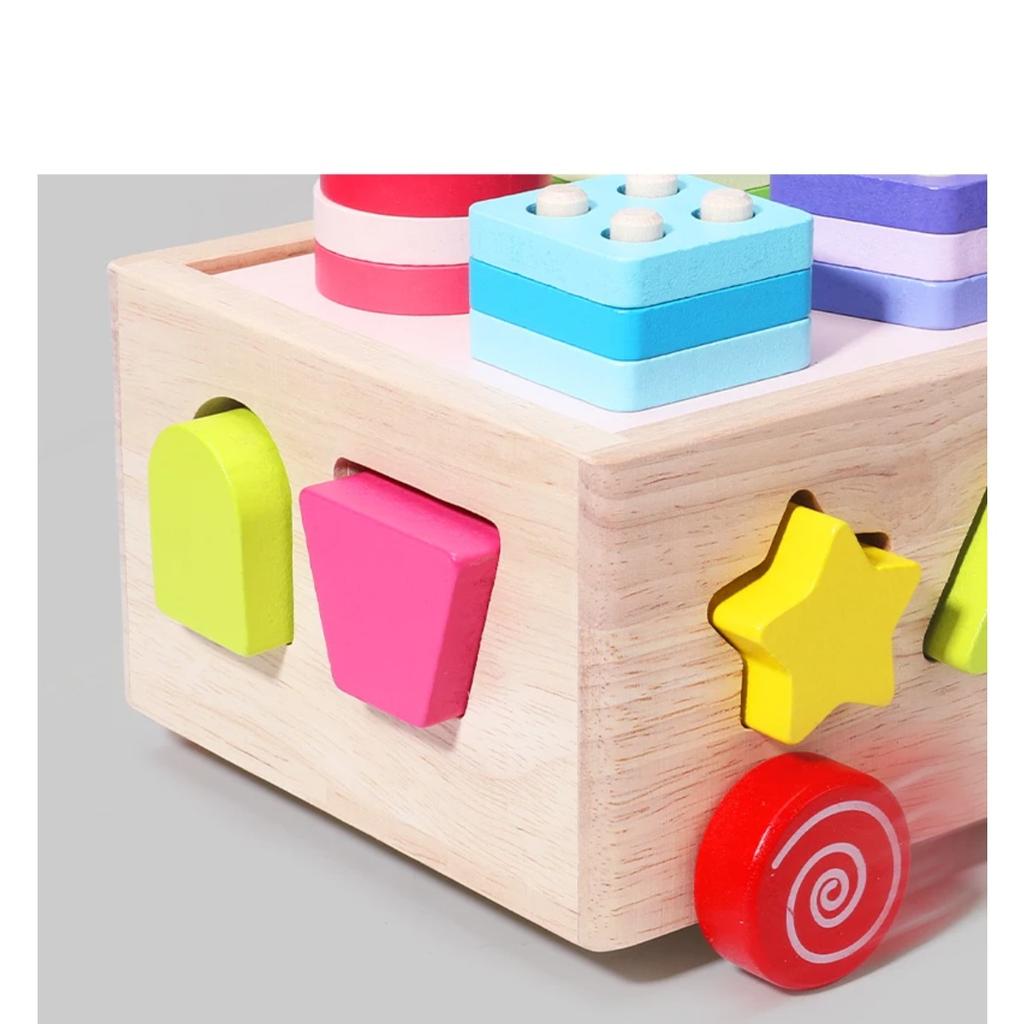 Holz-Mehrfarbiges Formensortier-Auto-Spielzeug für die frühkindliche Bildung Hand-Auge-Koordination und Farb-Form-Erkennung