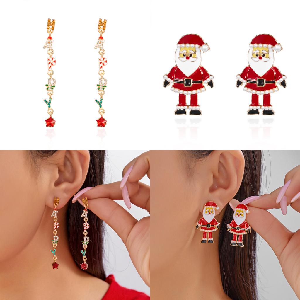 Christmas Earrings Female With Colorful Zirconia Sparkle For Holiday Celebrations