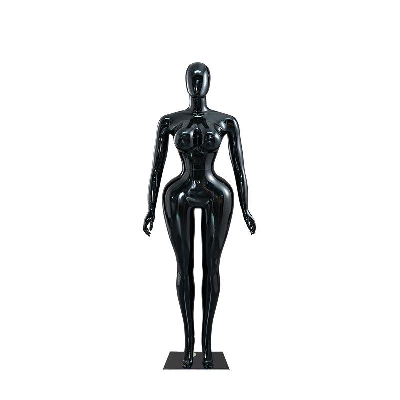 Plus Size Female Model Bright Bust Black & White Egghead Full Body Plastic Prop