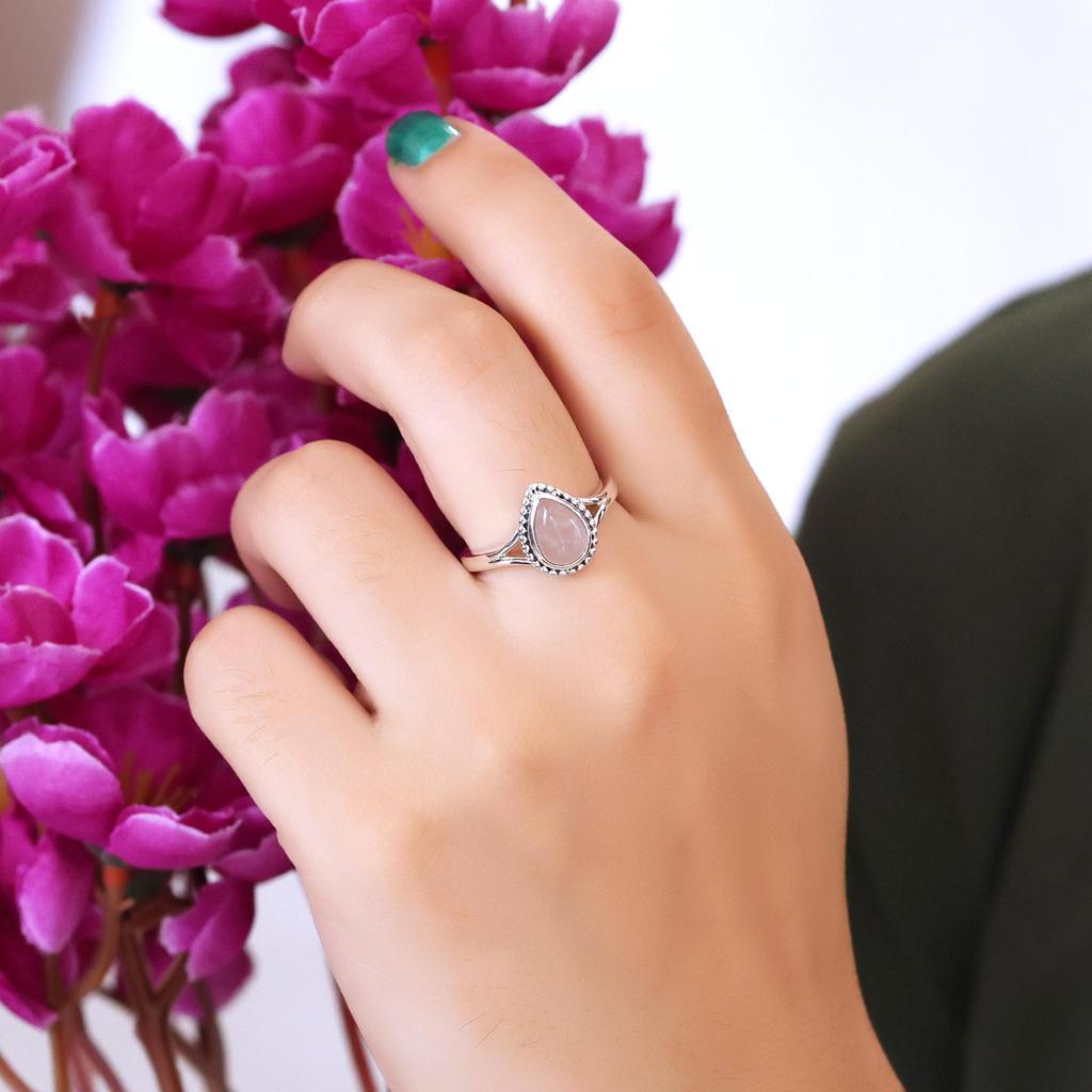Rose Quartz Gemstone Women Silver Ring, Pure 925 Sterling Silver Handmade Jewelry, Silver Jewelry, Ar8930 C367