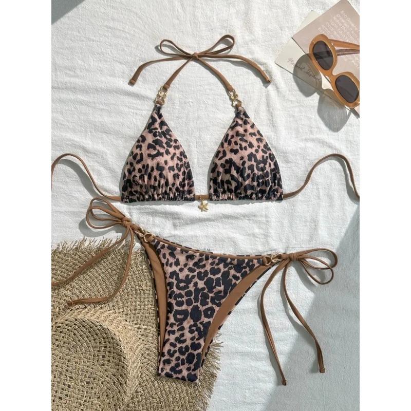 

Sexy Bikini Set Black White Polka Dot 2 Piece Swimsuit for Women American Style Beach Bikini L леопардовий