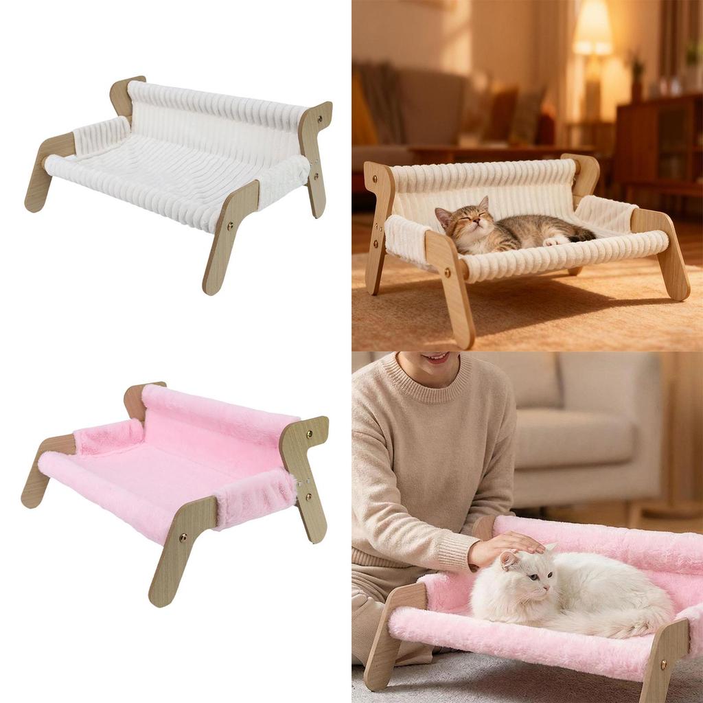 Indoor Wooden Cat Bed with Removable Cushion Pet Sofa House for Lounge Cats Warm Plush Furniture