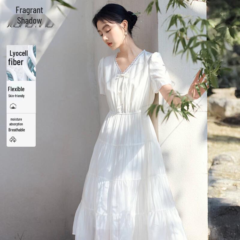 Xiangying Elegant New Chinese Style V-Neck Dress S