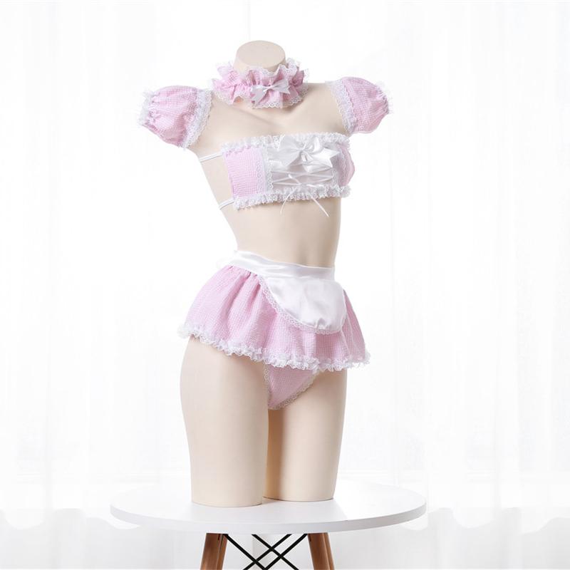 Sexy Pink Lingerie Cosplay Kawaii Japanese High Quality Apron Maid Sex Clothes Babydoll Dress Uniform Lace Miniskirt Outfit