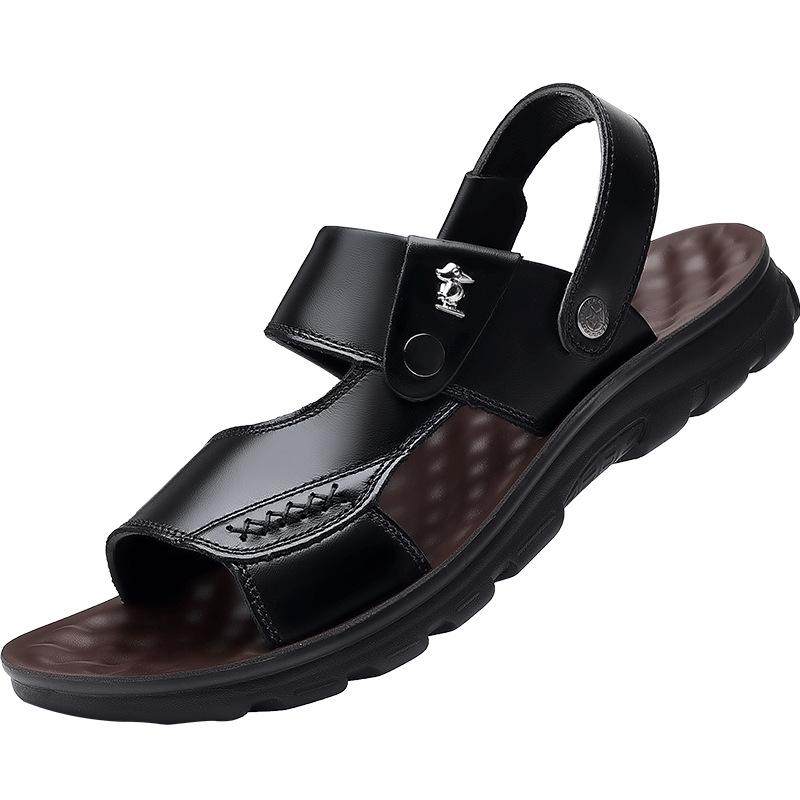 

Мужские повседневные кожаные пляжные сандалии: Новые удобные уличные туфли двойного назначения из натуральной кожи 45
