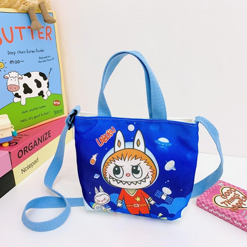 Labubu New Cartoon Canvas Shopping Bag Crossbody Bag Cute Little Girl Handbag Bag Travel Leisure Handbag