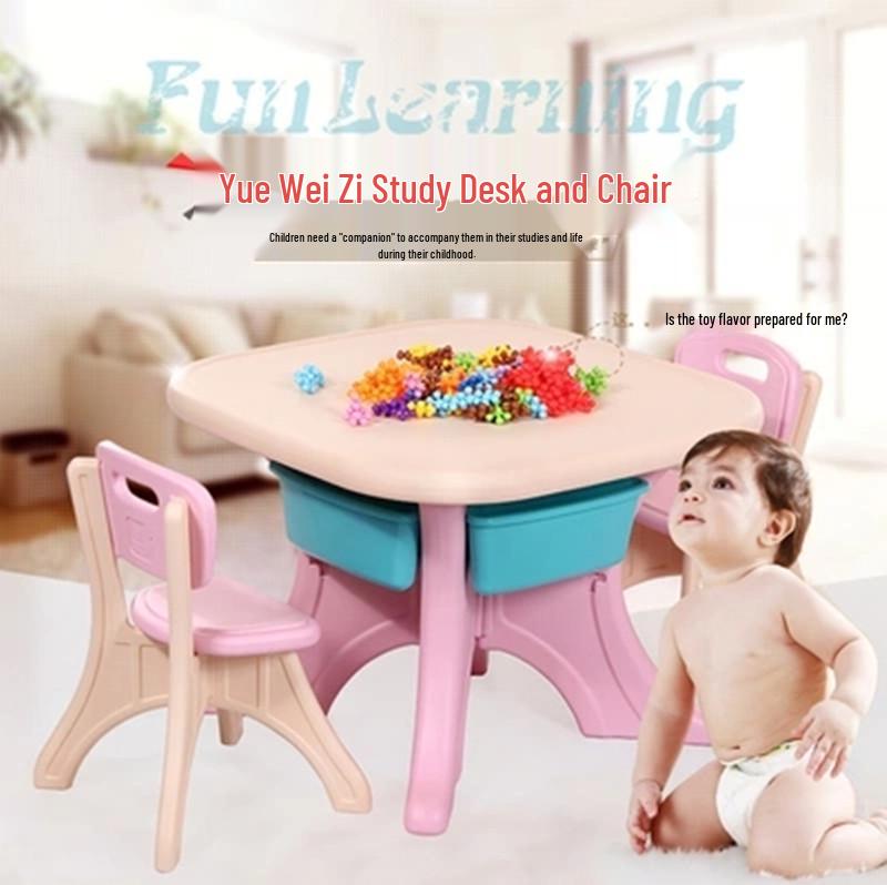 Children's Multifunctional Study Desk and Chair Set with Storage