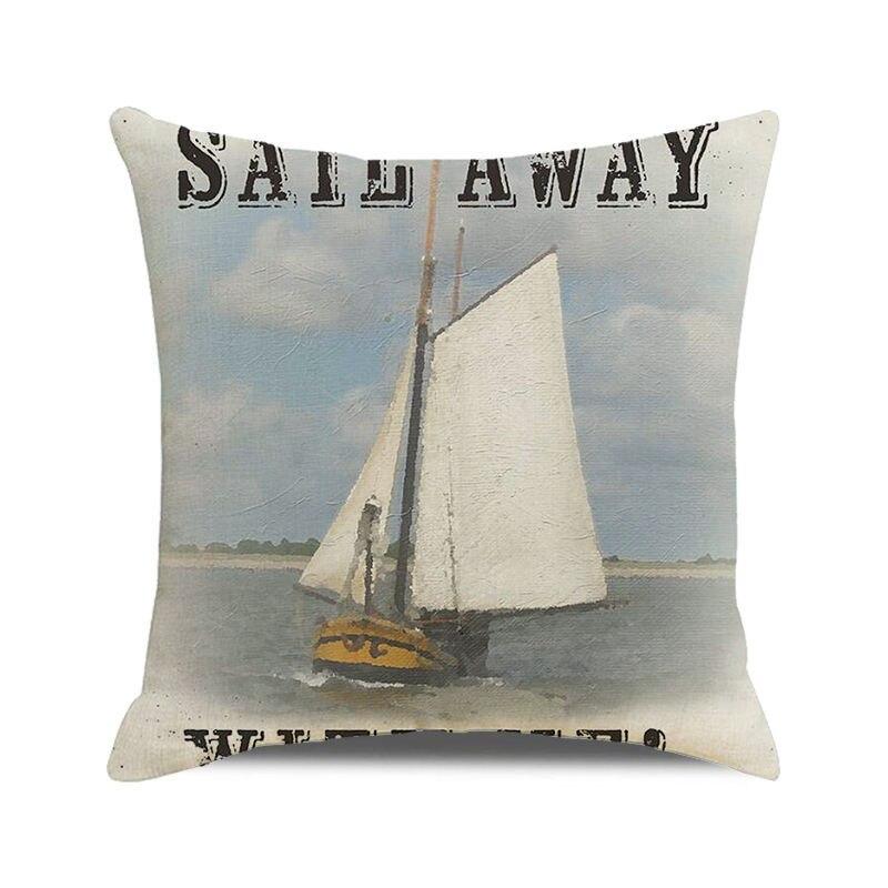 45x45 Cm Starfish Beach Chair Sailboat Slippers Print Pillowcase Upholstery Pillowcase Nautical Style Cushion Cover