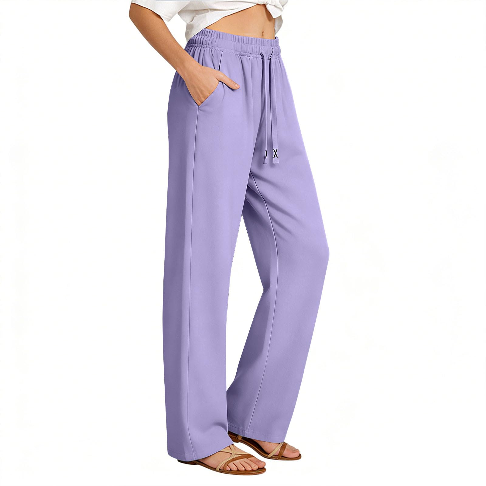 

Women s Casual Straight Leg Pants Color Casual Long Pants XL фіолетовий