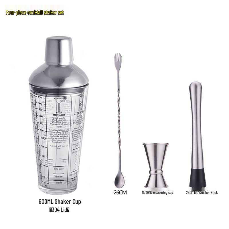 Glass Cocktail Shaker Set: Hand-Shaking Cup, Muddler, and 304 Stainless Steel Measuring Tools
