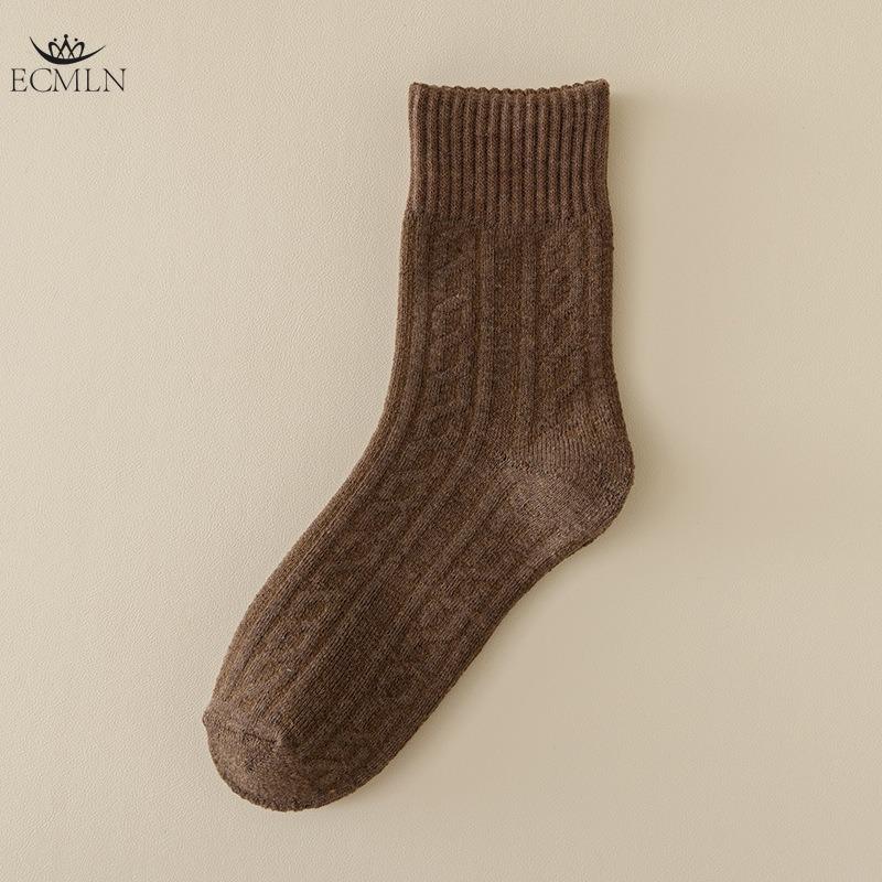 Women's Mid-tube Socks Autumn and Winter Thick Warm Terry Socks Retro Hemp Pattern Solid Color Women's Socks