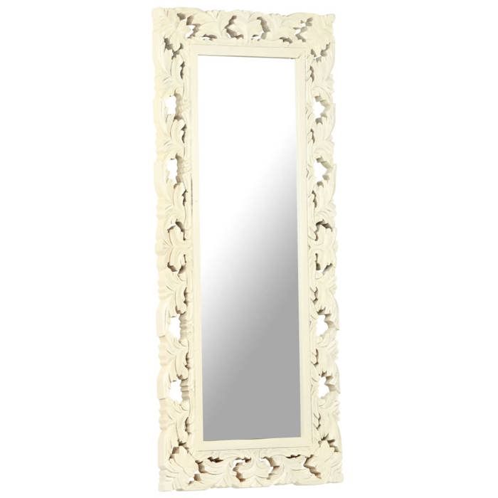 VidaXL Hand-carved Mirror White 110x50cm Solid Mango Wood