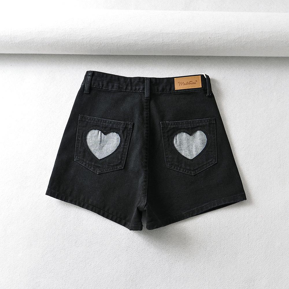 

FGHJ Жіночі джинсові кишенькові шорти з високою талією і високою талією, тонкі широкі шорти XL чорний