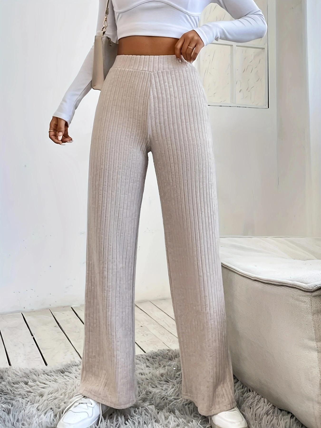 

Women s High-Waisted Elastic Wide-Leg Casual Pants M хаки
