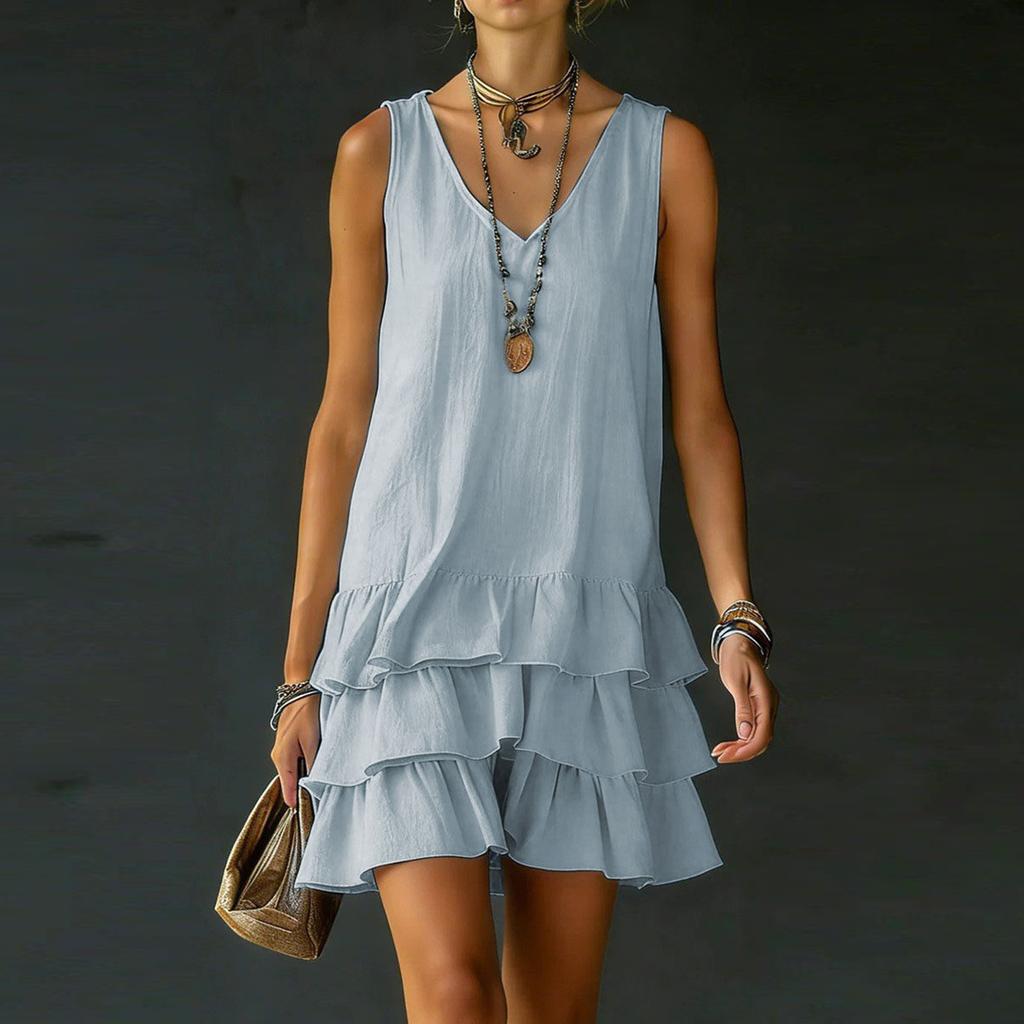 Abiti Casual Senza Maniche con Orlo Arricciato per Donna Vestiti Estivi Larghi per Donna Vestiti Estivi per Donna Vestiti Boho per Donna