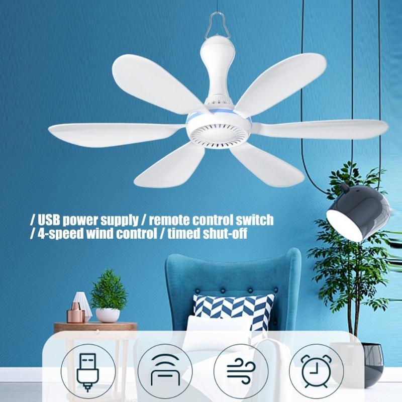 Foldable Mini USB Ceiling Fan with Remote Quiet Operation For Camping Travel Office Dormitory