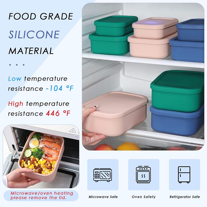 3Size Silicone Food Storage Containers Hard-Shell Silicone Bento Lunch Box Container with Lids Microwave Dishwasher Freezer Safe