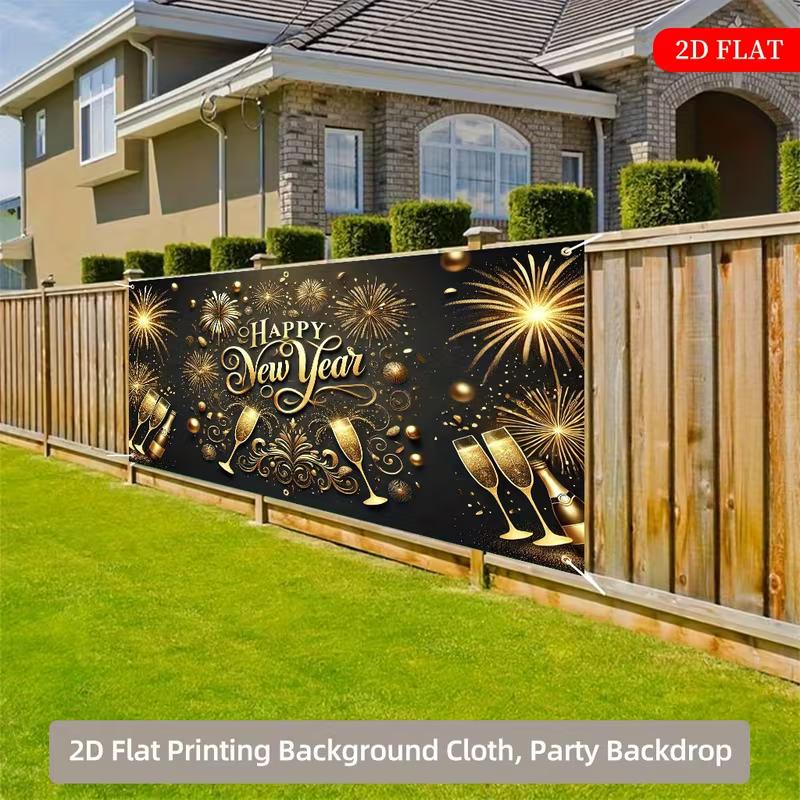 2D Black Gold New Year Fireworks Polyester Tapestry Party Background Cloth