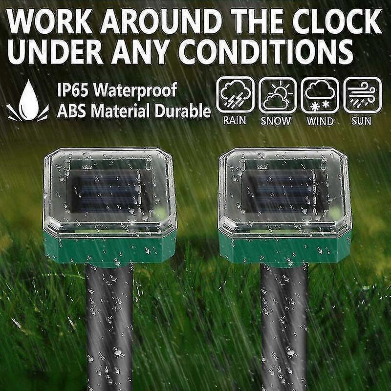2 Pack Solar Powered Ultrasonic Rodent and Groundhog Repellents for Lawn, Patio, and Garden