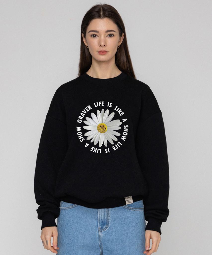 Graver [Unisex] Daisy Flower Circle Logo Sweatshirt_Black