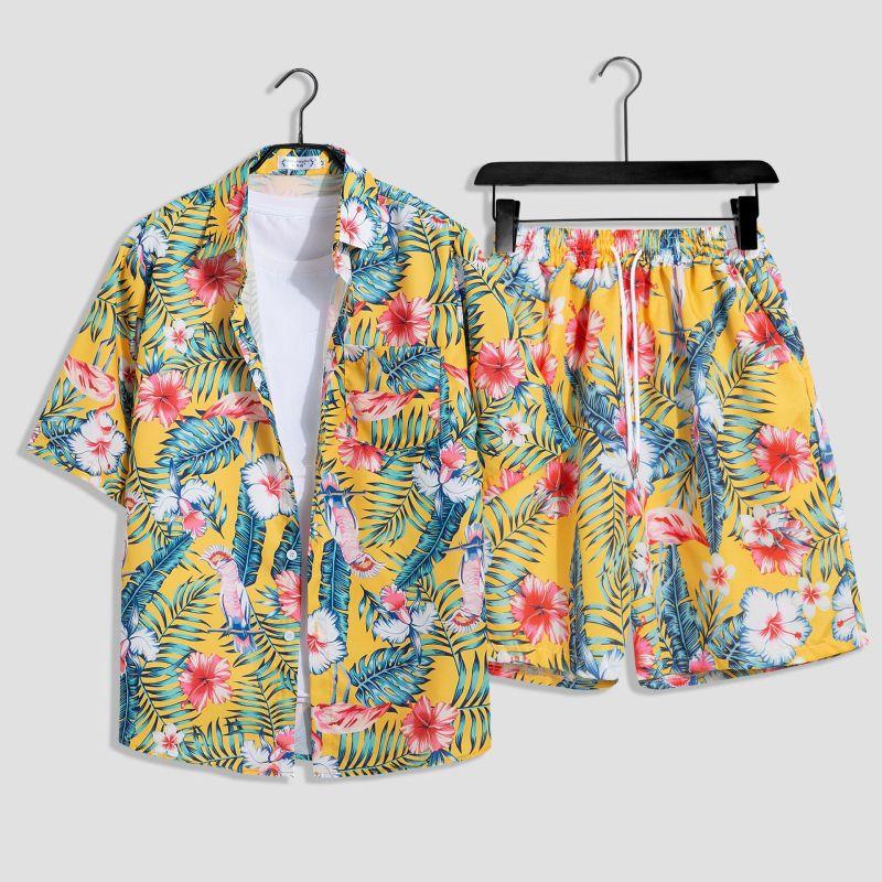 Mens Fashion Print Sets Kurzarm Shirt + Shorts 2Pcs Anzug Lose 2023 Sommer Casual Beachwear Männlichen Urlaub Hawaiian outfits