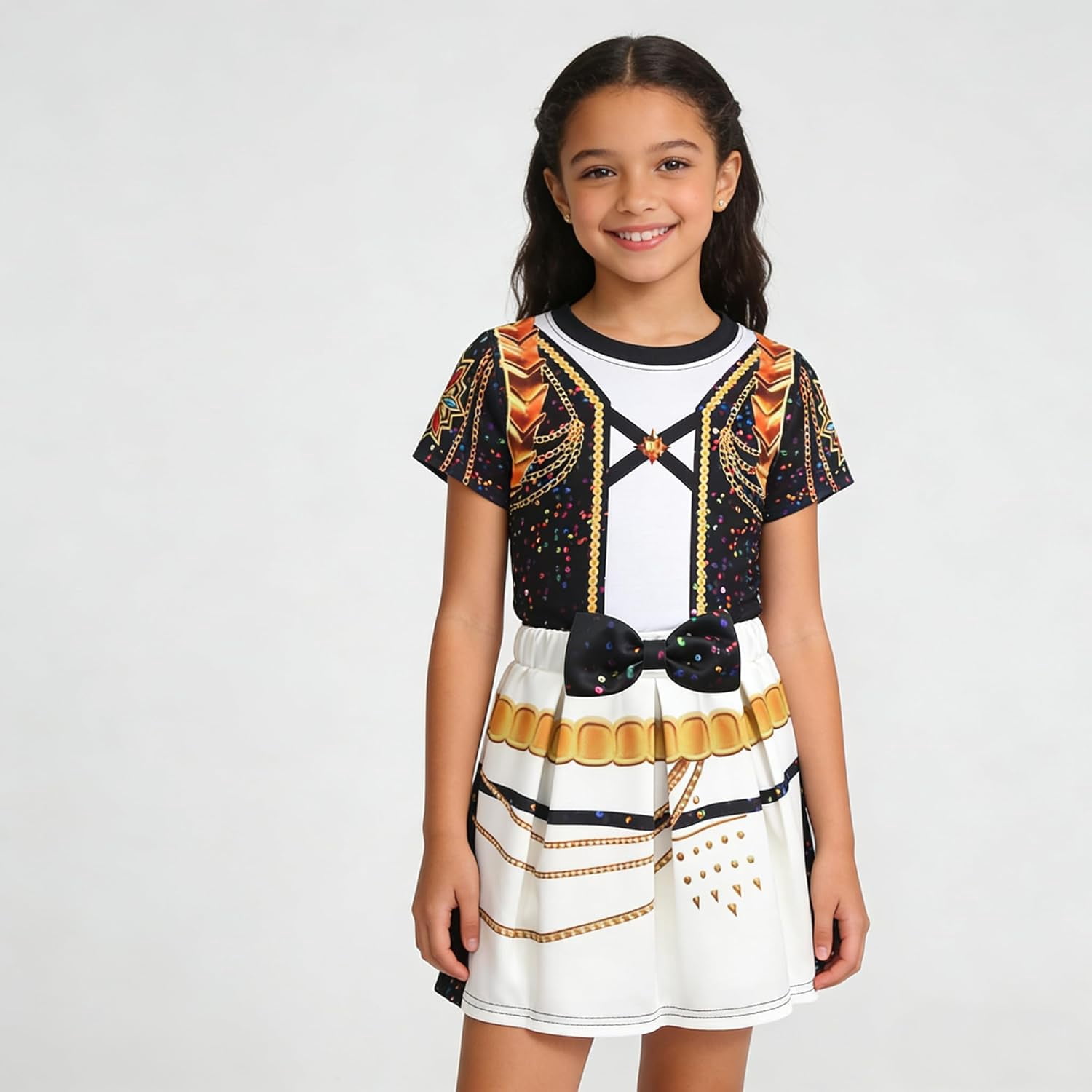 Children s Fashion Suit Skirt Round Neck Short Sleeve Top Pleated Skirt 140