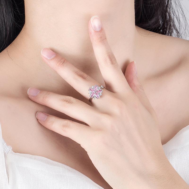 Sweet Cool Flower Lady Zircon Ring for Women Silver Design Sense Same Style