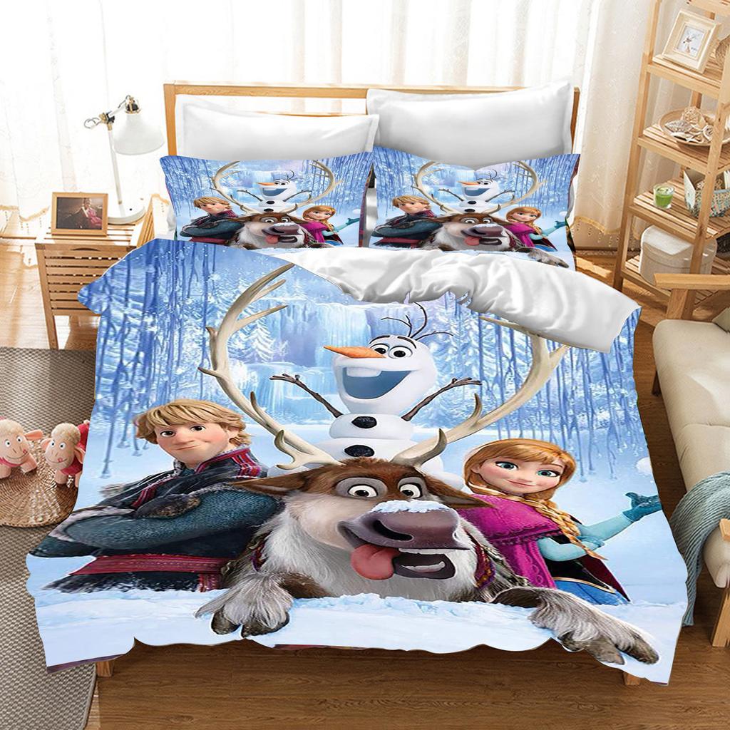 Children's Frozen Princess Bedding Set Elsa Bear Duvet Cover Queen with Pillowcase 3D Children's Bedding Set
