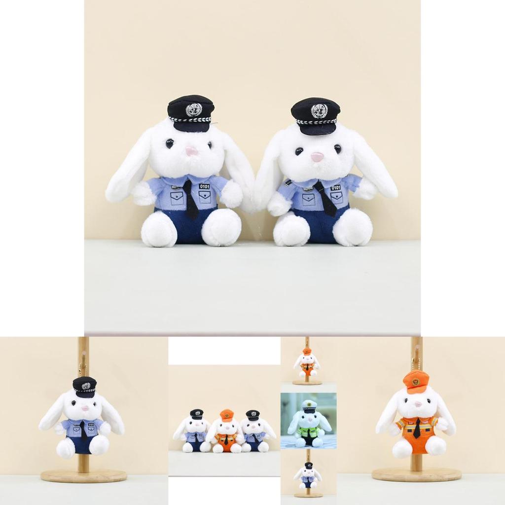 Cute Firefighter Bunny Plush Toy Charming Keychain Soft Short Plush