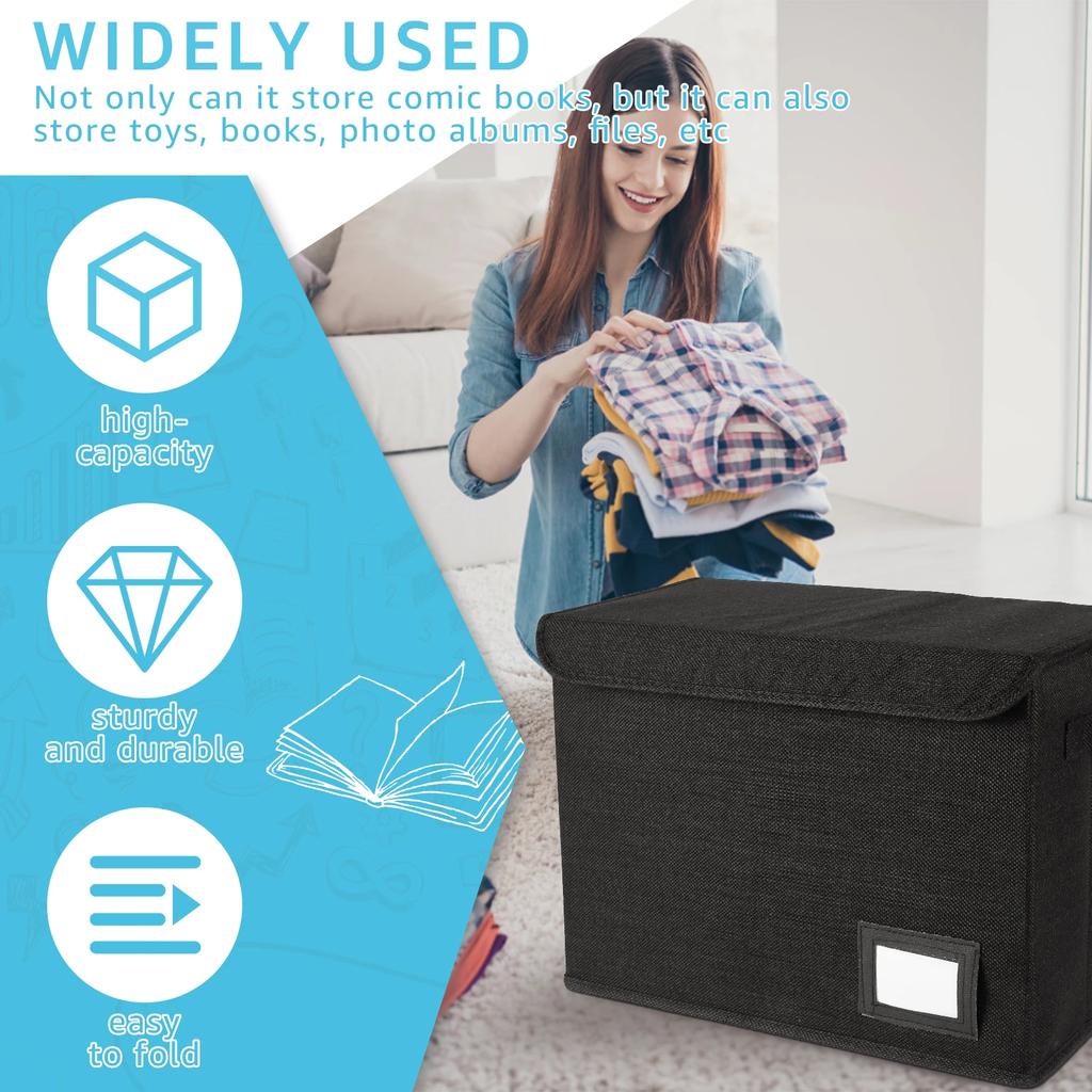 New Foldable Clothing Storage Box Washable Comic Book Storage Bin with Handle Enclosed Lid Multipurpose Organizer for HomeOffice